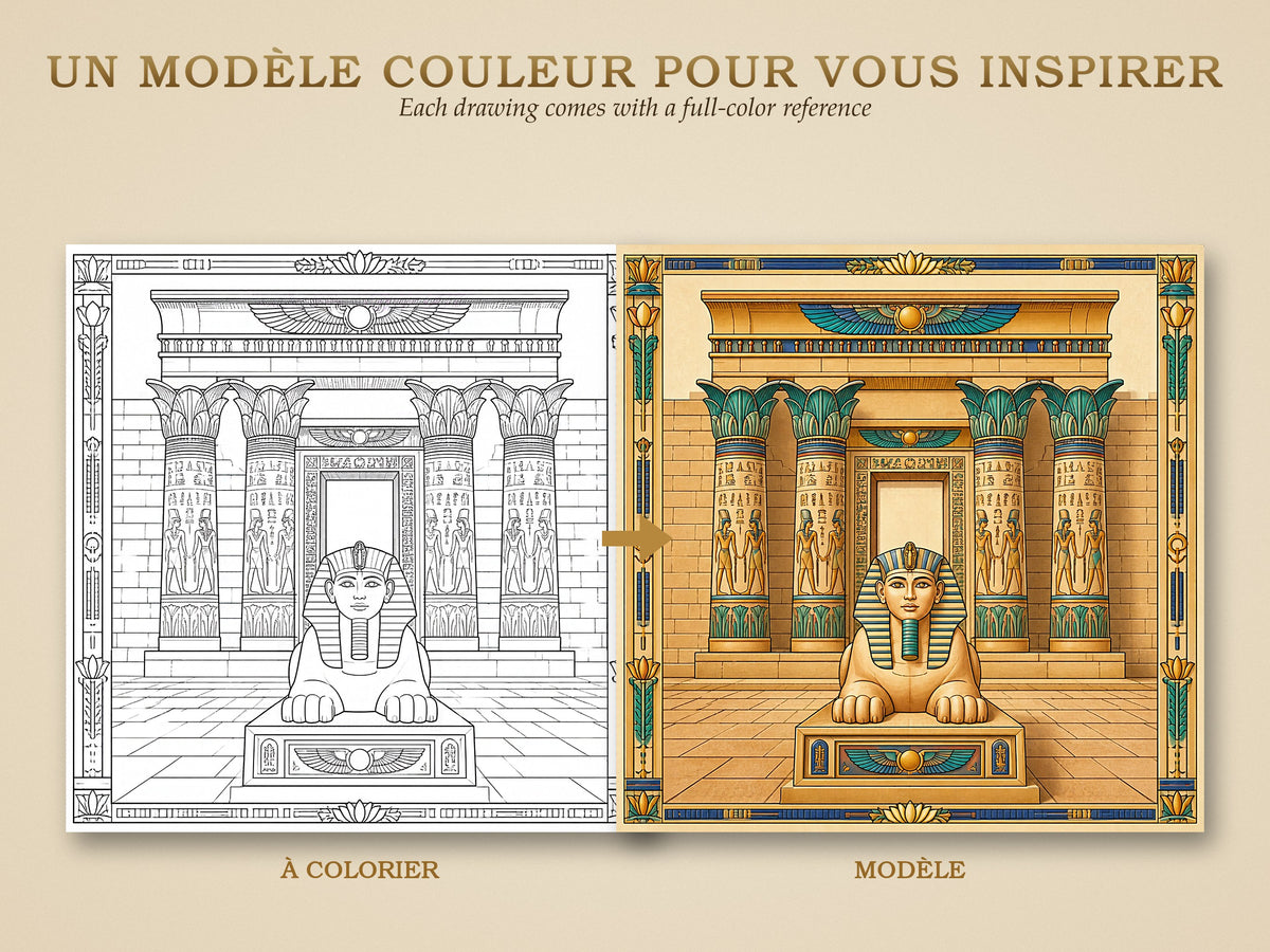Pack coloriage L'Égypte antique – PDF imprimable + version tablette (12 dessins)