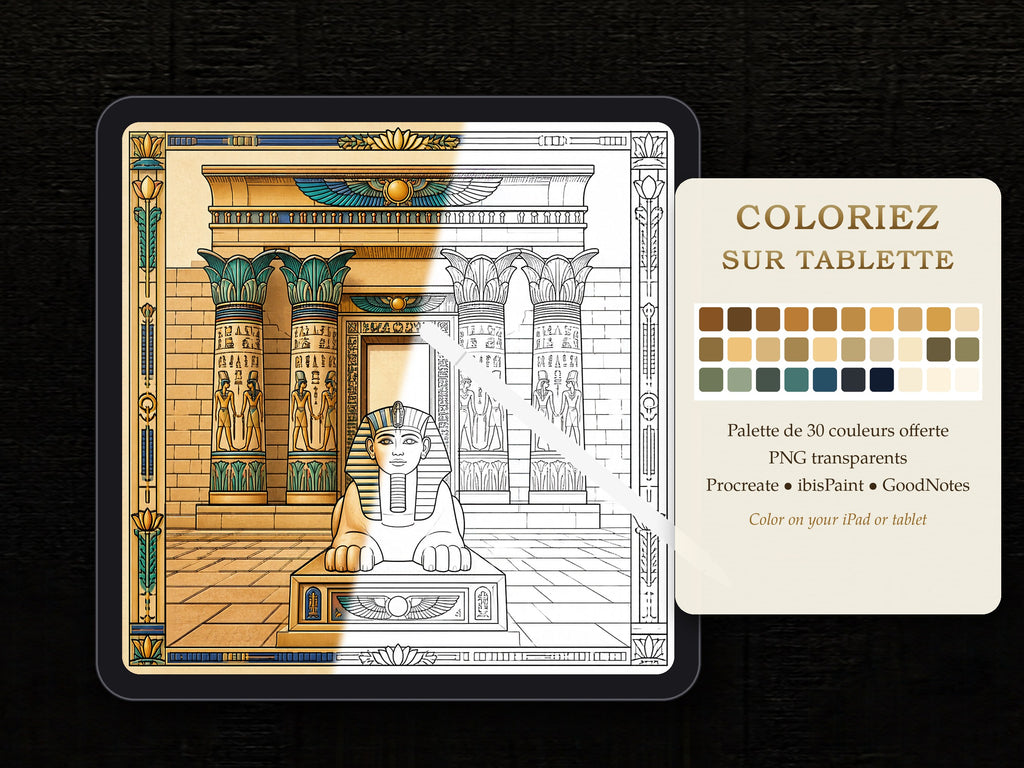 Pack coloriage L'Égypte antique – PDF imprimable + version tablette (12 dessins)