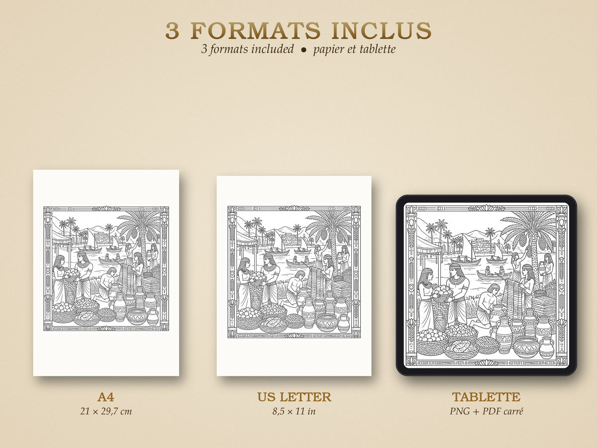 Pack coloriage L'Égypte antique – PDF imprimable + version tablette (12 dessins)