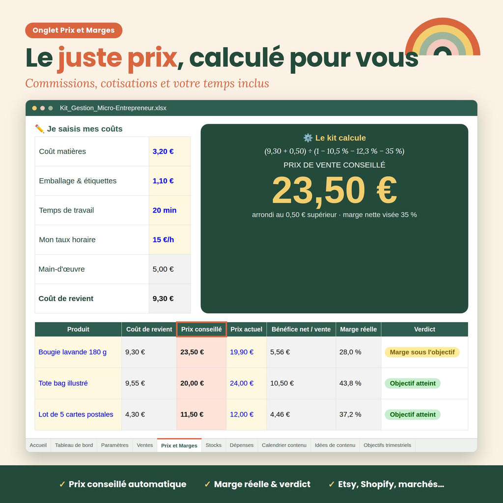 Kit Gestion Micro-Entrepreneur — Excel + Planner PDF imprimable