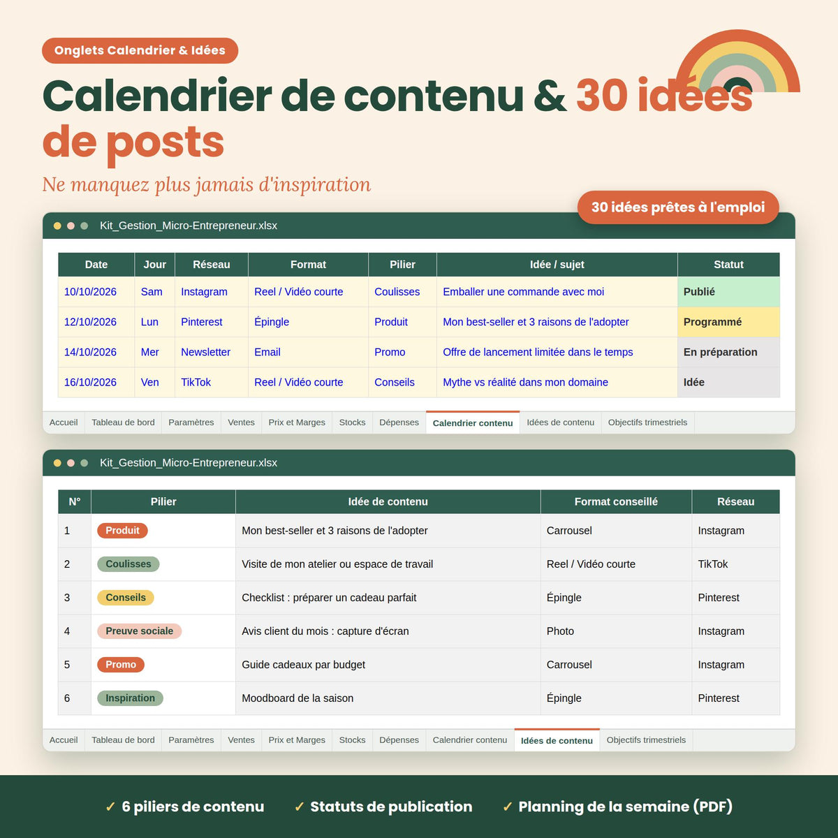 Kit Gestion Micro-Entrepreneur — Excel + Planner PDF imprimable