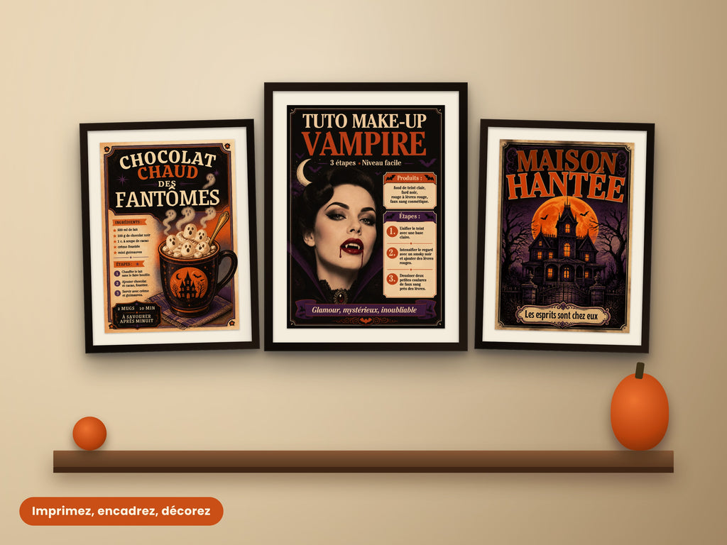 Lot de 24 Affiches Halloween Vintage à Imprimer – Recettes, Maquillage & Déco