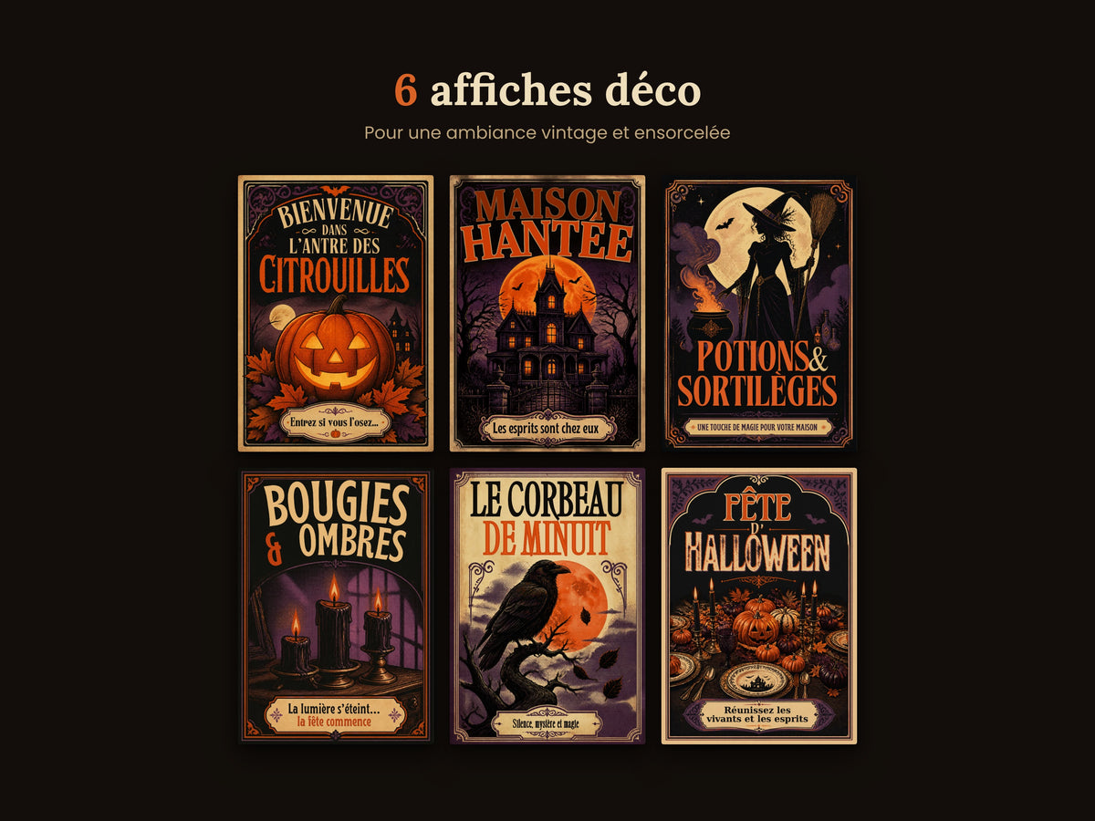 Lot de 24 Affiches Halloween Vintage à Imprimer – Recettes, Maquillage & Déco