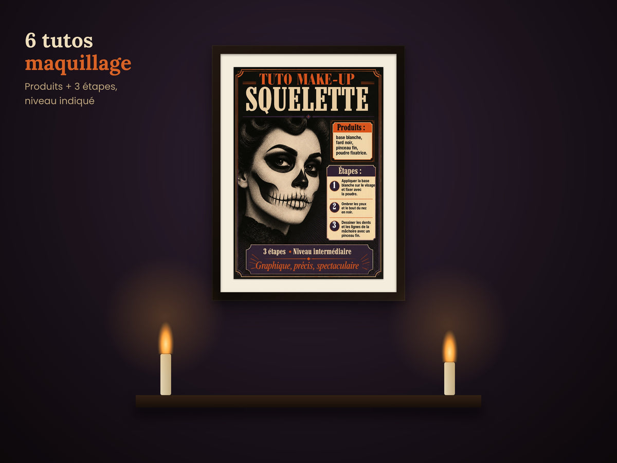 Lot de 24 Affiches Halloween Vintage à Imprimer – Recettes, Maquillage & Déco