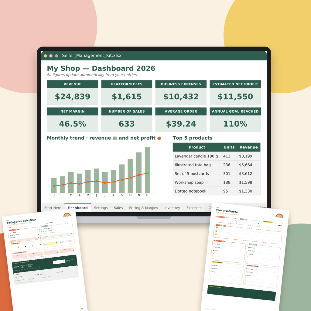 Etsy Seller Spreadsheet & Planner, Shop Profit Tracker, Pricing Calculator, Inventory & Expense Tracker, Excel, GoodNotes iPad