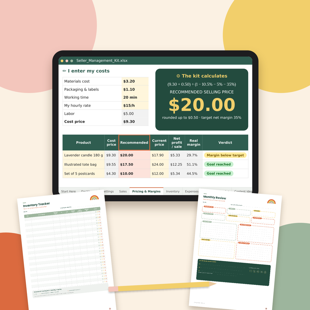 Etsy Seller Spreadsheet & Planner, Shop Profit Tracker, Pricing Calculator, Inventory & Expense Tracker, Excel, GoodNotes iPad