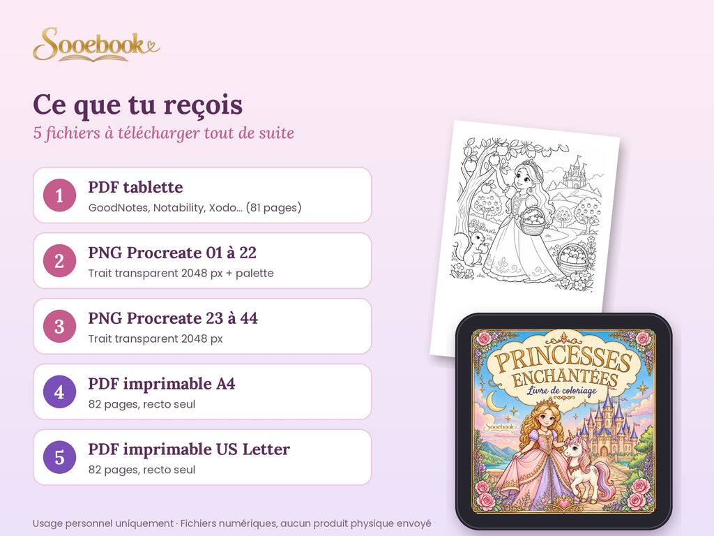 Pack Princesses Enchantées : coloriage imprimable + tablette (Procreate et GoodNotes)