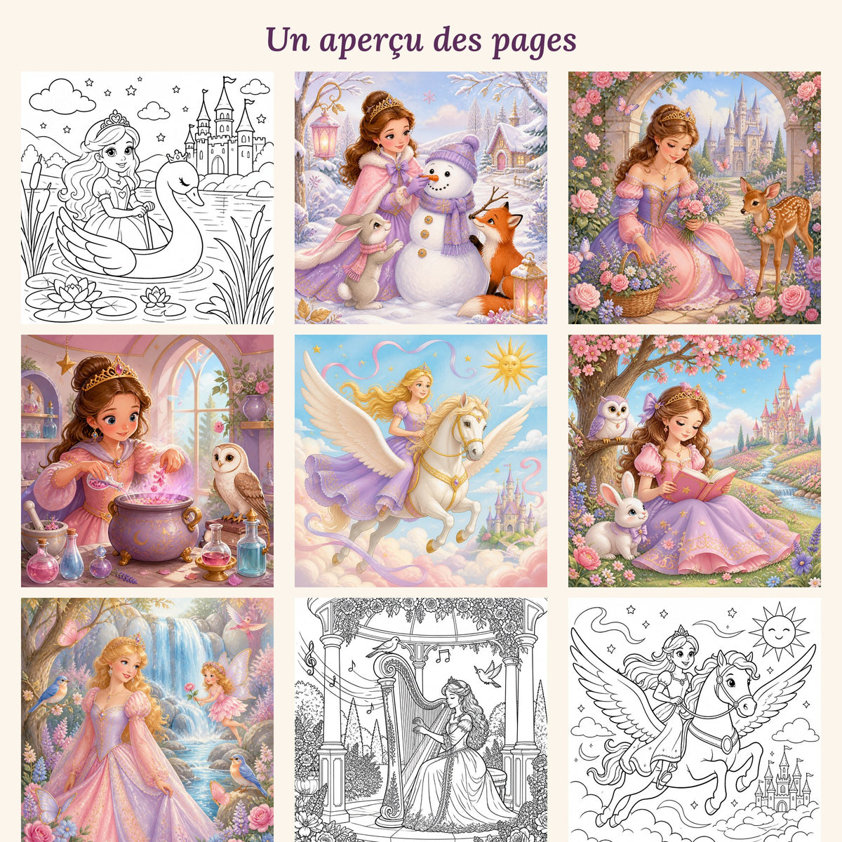Pack Princesses Enchantées : coloriage imprimable + tablette (Procreate et GoodNotes)