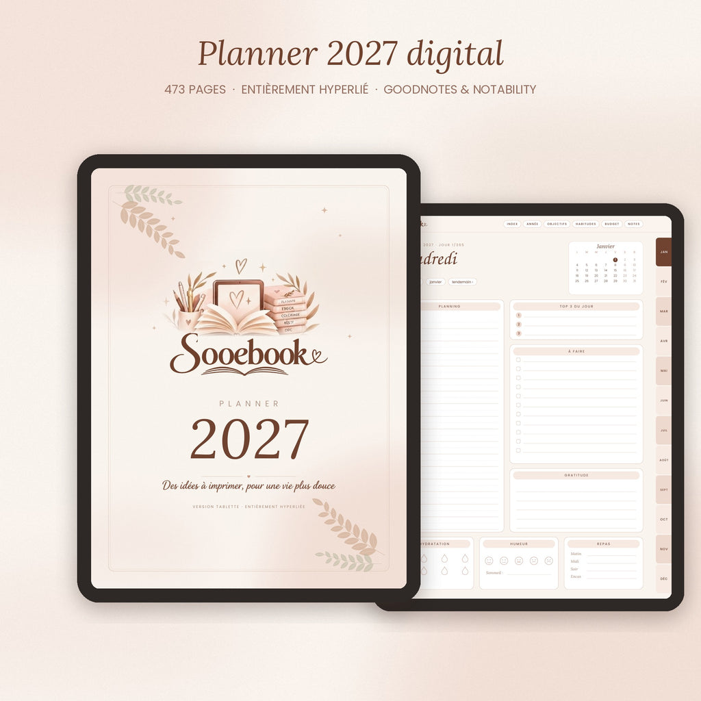 Planner 2027 numérique hyperlié + version A4 | Sooebook
