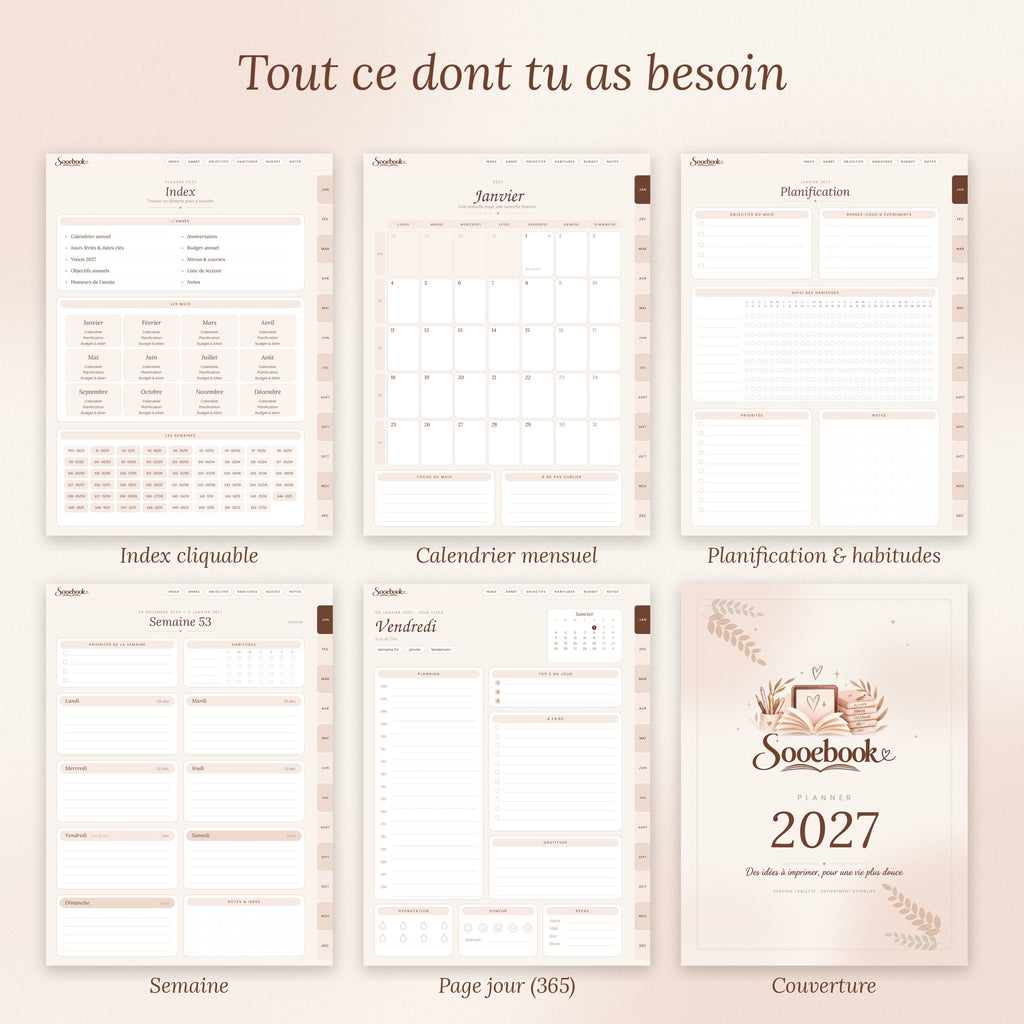 Planner 2027 numérique hyperlié + version A4 | Sooebook