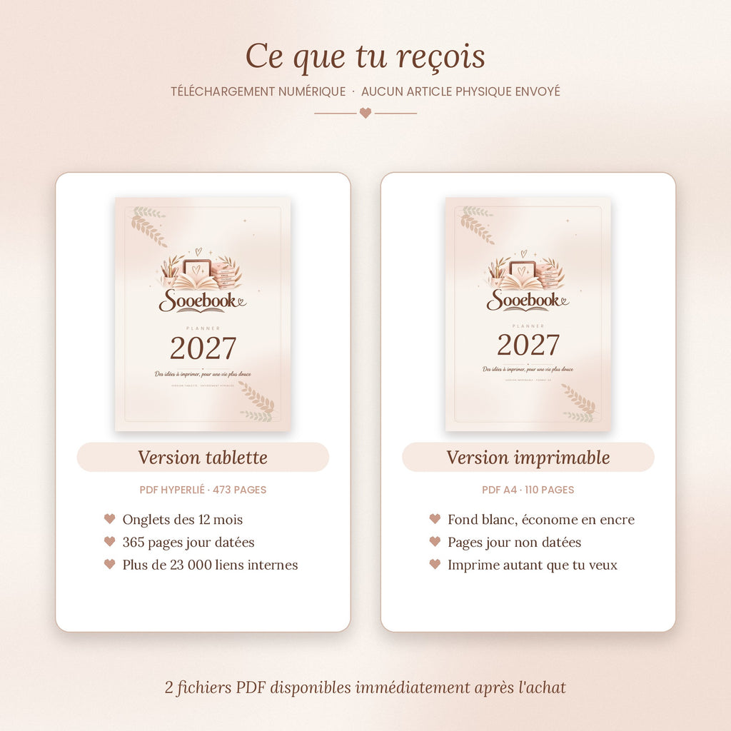Planner 2027 numérique hyperlié + version A4 | Sooebook