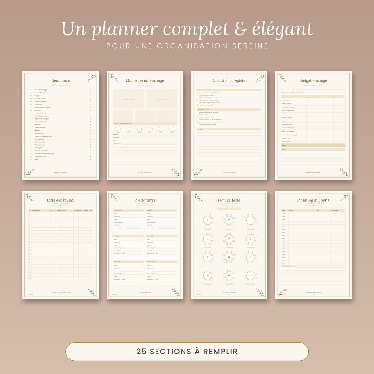 Printable Wedding Planner PDF A4 | Organizer, checklist, budget, seating chart, guest list | Instant download