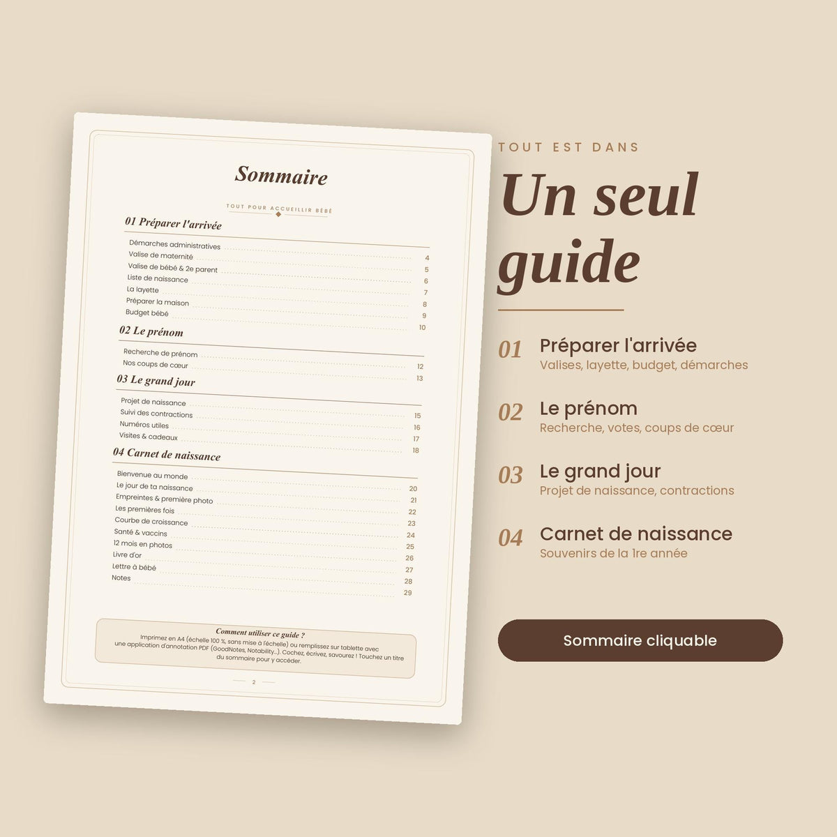 Guide Naissance PDF à imprimer | Planner Grossesse, Checklist Valise Maternité, Budget Bébé, Carnet de Naissance, GoodNotes