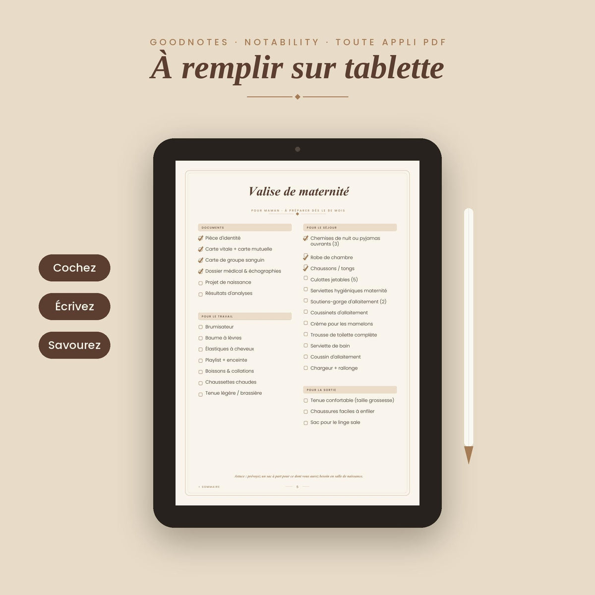 Guide Naissance PDF à imprimer | Planner Grossesse, Checklist Valise Maternité, Budget Bébé, Carnet de Naissance, GoodNotes