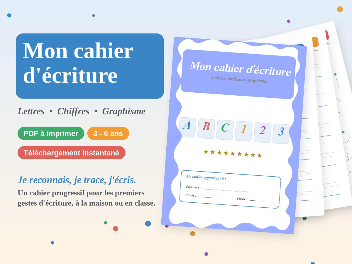 Cahier d'écriture maternelle PDF à imprimer | Alphabet, chiffres et graphisme | Fiches 3-6 ans | Grande section, école à la maison