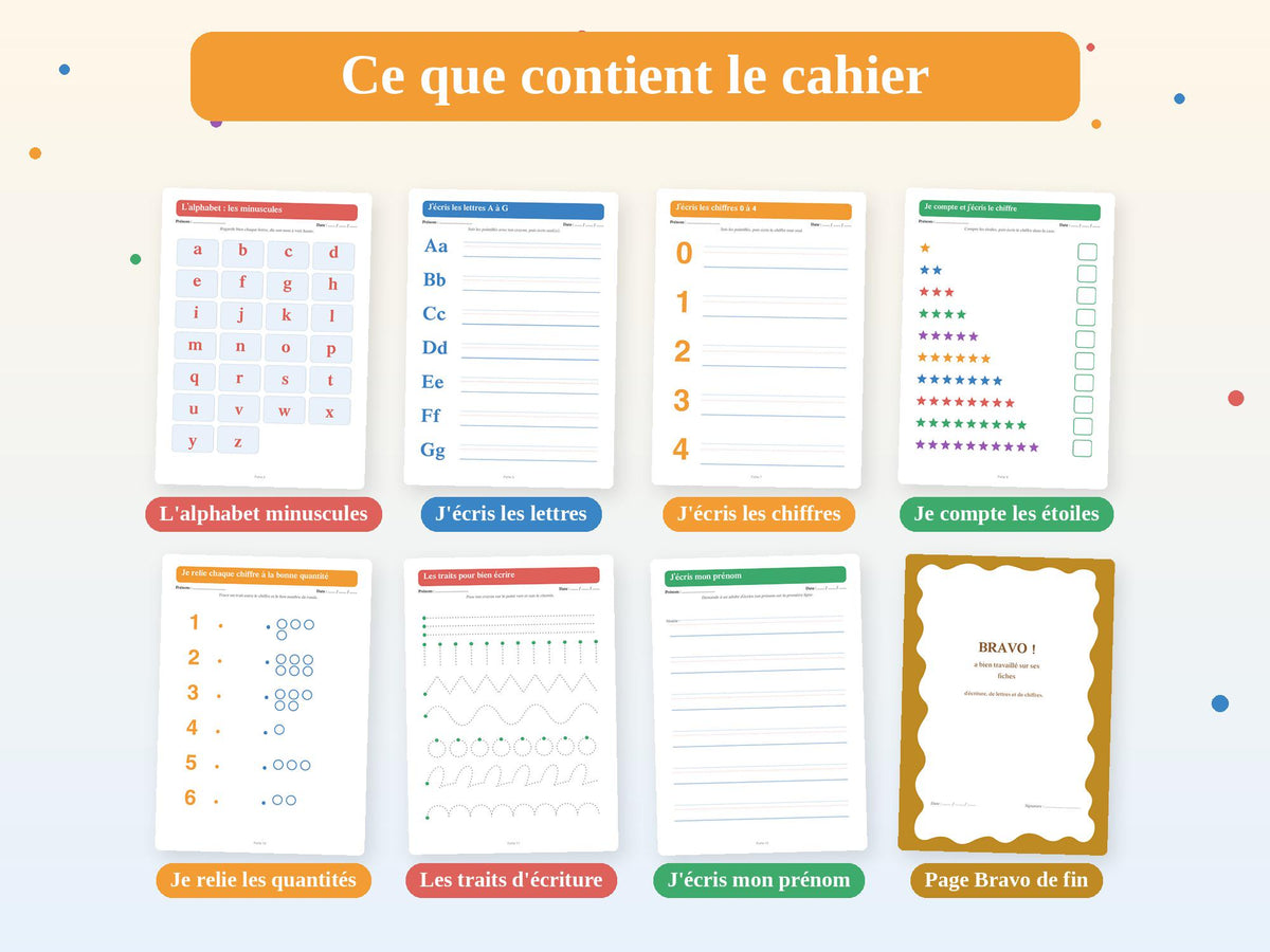 Cahier d'écriture maternelle PDF à imprimer | Alphabet, chiffres et graphisme | Fiches 3-6 ans | Grande section, école à la maison
