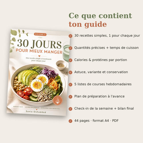 30 jours pour mieux manger | eBook PDF 30 recettes healthy faciles et rapides | Listes de courses, calories et protéines | Téléchargement