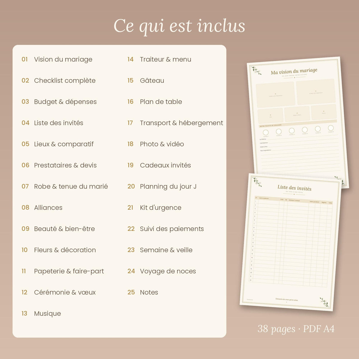Printable Wedding Planner PDF A4 | Organizer, checklist, budget, seating chart, guest list | Instant download