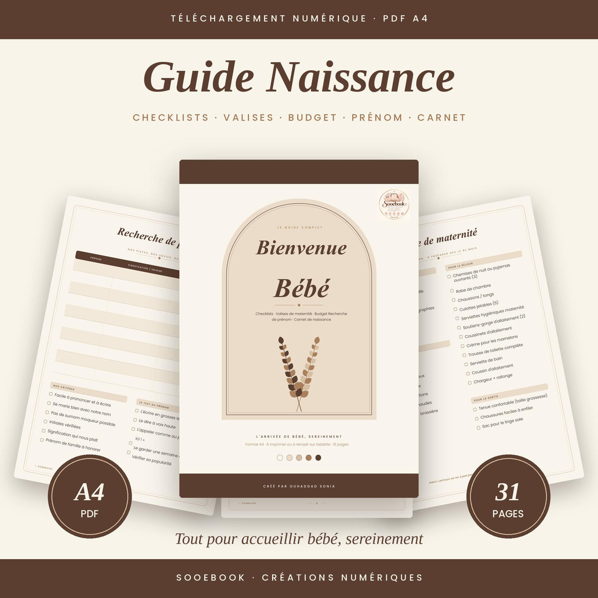 Guide Naissance PDF à imprimer | Planner Grossesse, Checklist Valise Maternité, Budget Bébé, Carnet de Naissance, GoodNotes