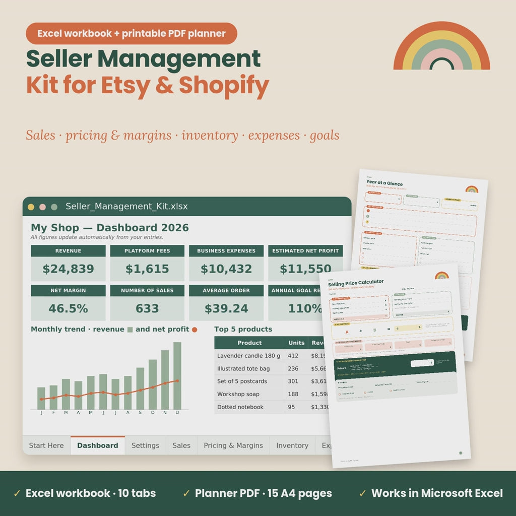 Etsy Seller Spreadsheet & Planner, Shop Profit Tracker, Pricing Calculator, Inventory & Expense Tracker, Excel, GoodNotes iPad